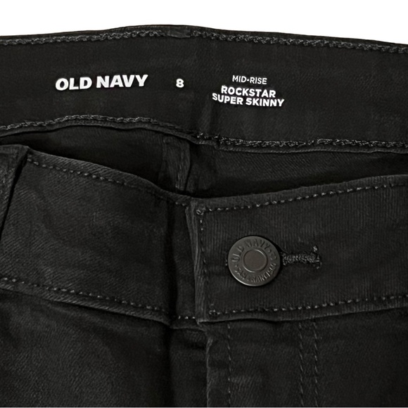 Old Navy Sz 8 Mid Rise Distressed Rockstar Super Skinny Jeans Black Ankle - Picture 6 of 11